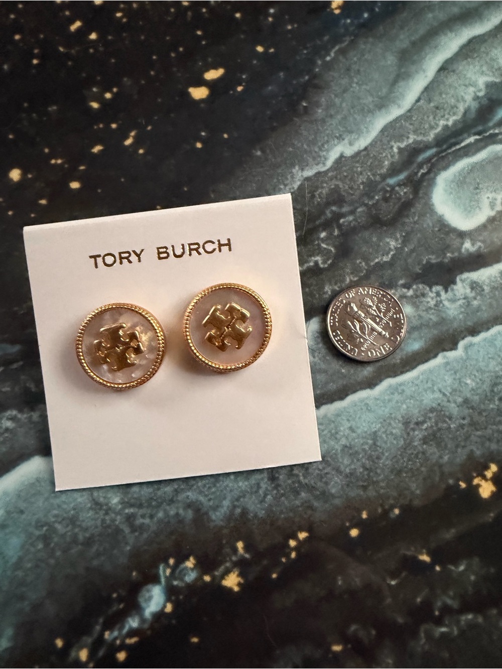 Tory Burch Gold Metal and Pearl-Effect Logo Stud Earrings